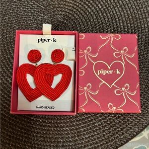 Piper K Red Beaded Heart Earrings